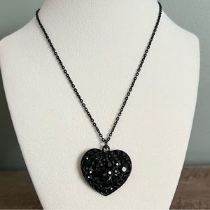 16” Black Puff Heart Necklace with 3” Extender